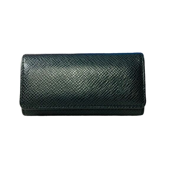 LOUIS VUITTON Black Leather Tri-fold Key Holder Case Wallet